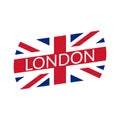 London text. Typography design with England or UK flag. London city banner, poster, Tee print, T-shirt graphics with British flag. Royalty Free Stock Photo